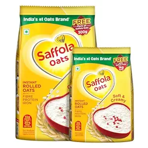 Saffola Oats, 1kg with 300g Free, Instant Rolled, Soft & Creamy, Protein, Iron & Fiber & Nutritious