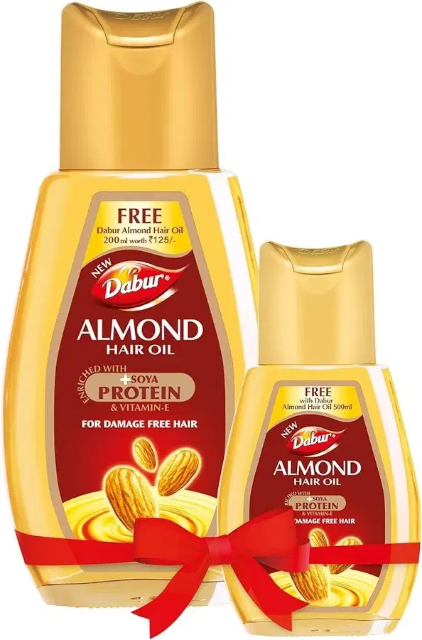 Dabur Almond Hair Oil, 190ml + Free 95ml, Provides Damage Protection, Non Sticky Formula.