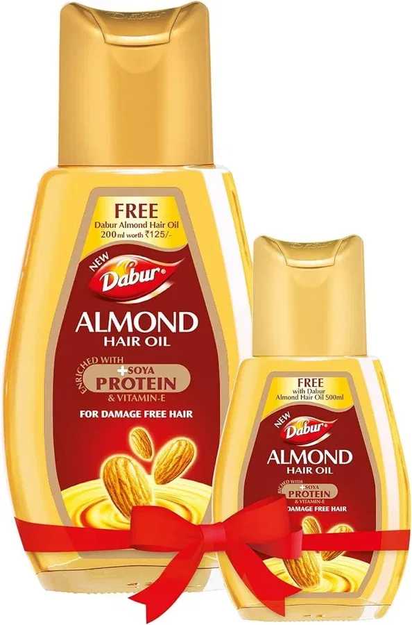 Dabur Almond Hair Oil, 190ml + Free 95ml, Provides Damage Protection, Non Sticky Formula.
