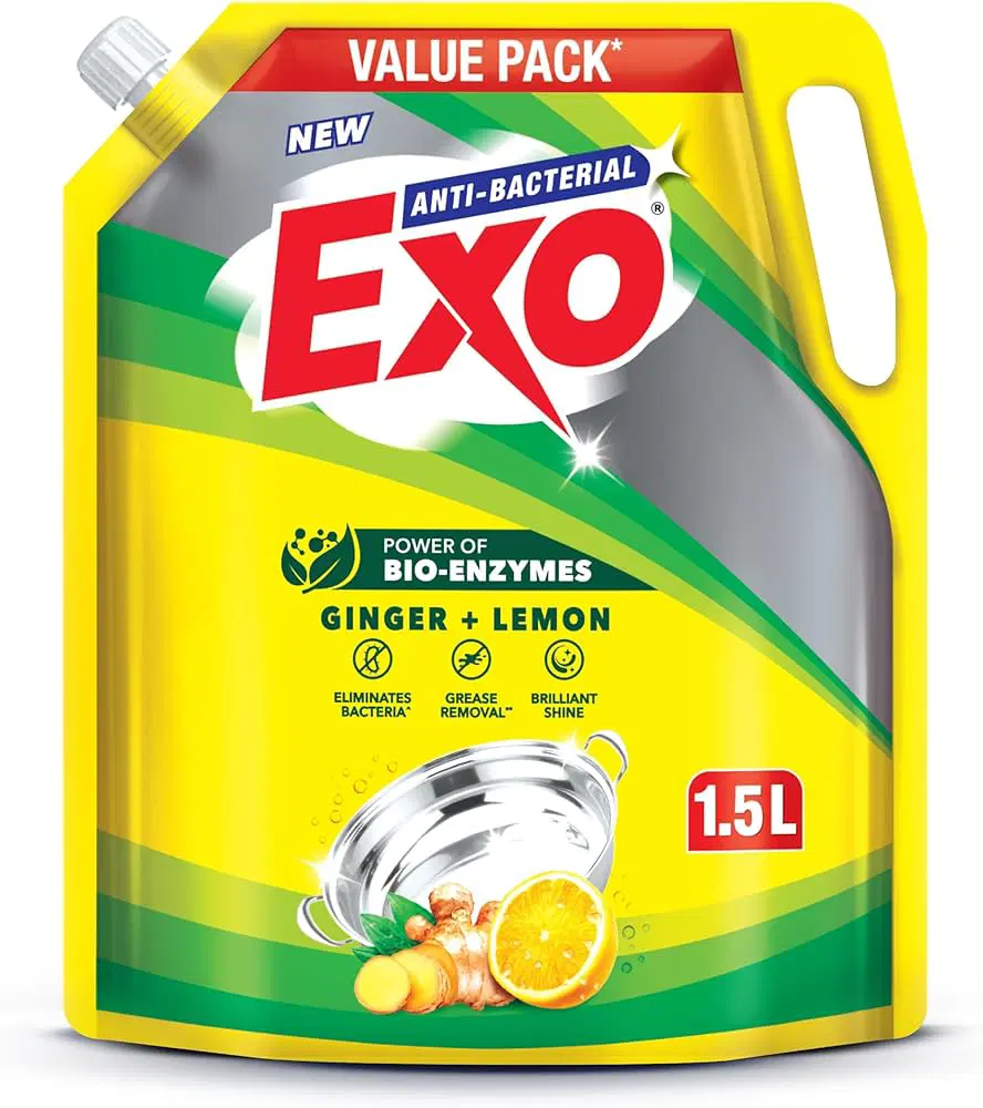 Exo Liquid Dishwash Gel, Anti Bacterial, Ginger & Lemon, Refill Pack