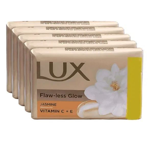 Lux Flawless glow Jasmine & Vitamin C+E Bathing Soap,  Offer Pack  (5 x 75 g)
