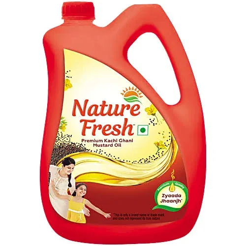Nature Fresh, Premium Kachi Ghani Mustard Oil, 5ltr (With 3 Glass Bowl Free)