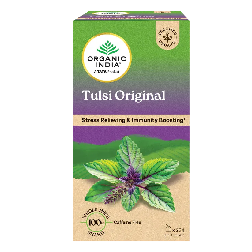 Organic India Green Tea Tulsi Original -25 Tea Bags, Stress Relieving & Immunity Boosting