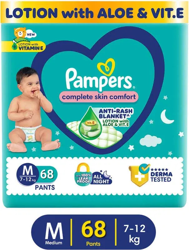Pampers M68 Pants, Complete Skin Comfort, (Medium 7-12Kg) Baby Diaper